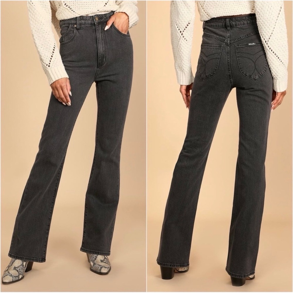 Rolla's Dusters Bootcut Jeans High Rise Slim Washed Black 70s - 25